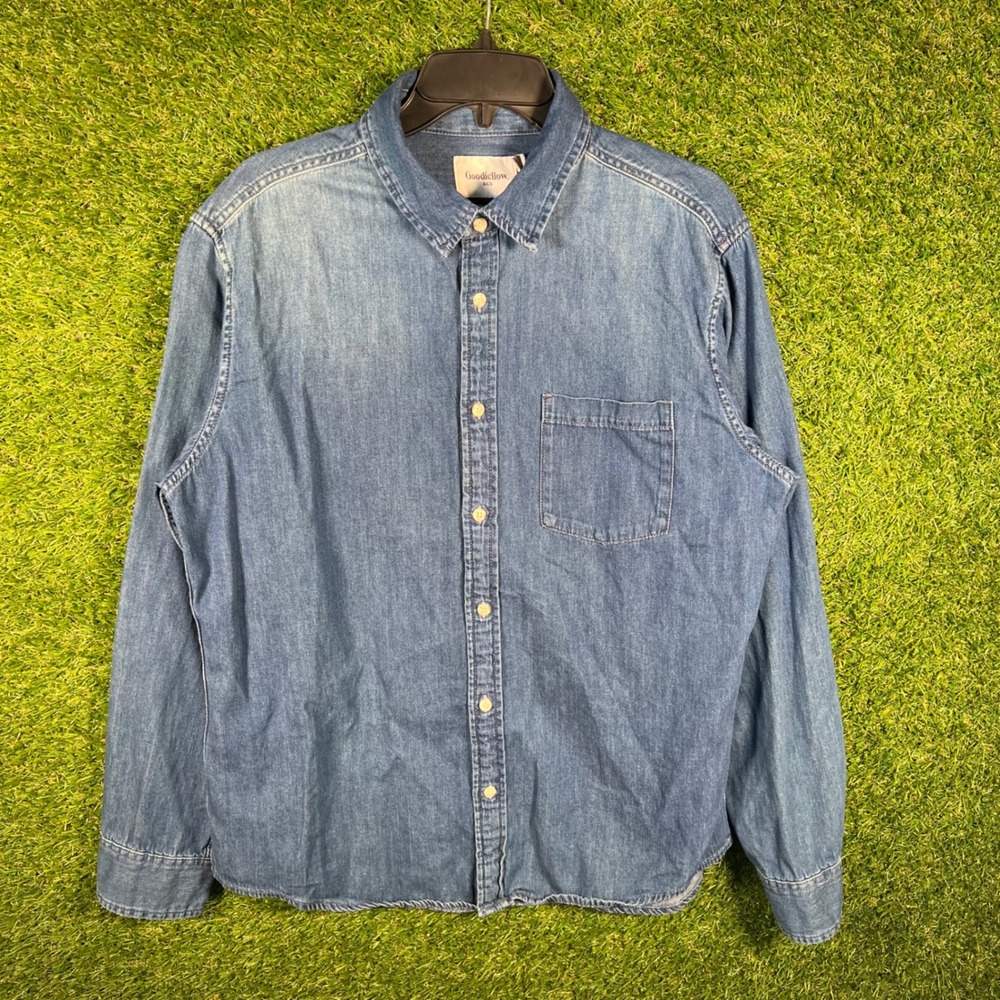 Goodfellow & Co Mens Denim Button Down Shirt Medium Wash Blue Large